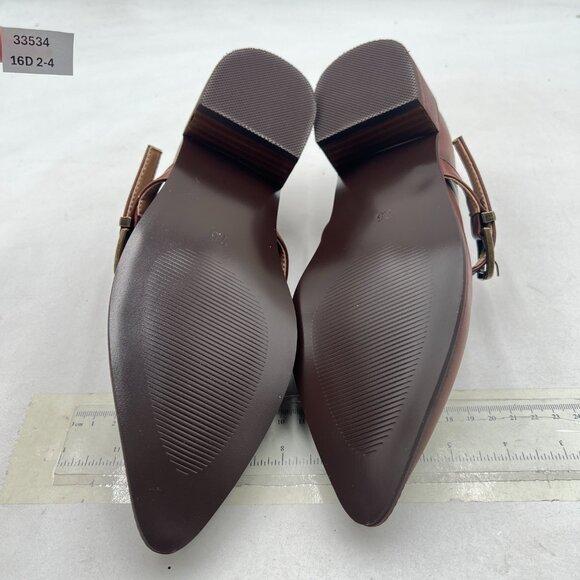 YDN Brown Ankle Strap Pointed Toe Mary Jane Chunky Heels Loafers Buckle Pumps - Picture 7 of 8